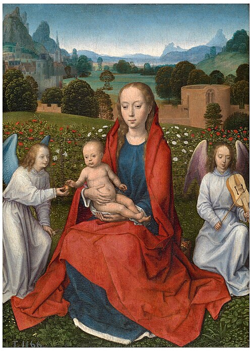Virgin and Child with two angels, 1480, Hans Memling