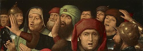 A Jeering Crowd: fragment of a Mocking of Christ, 1450, Hans Memling
