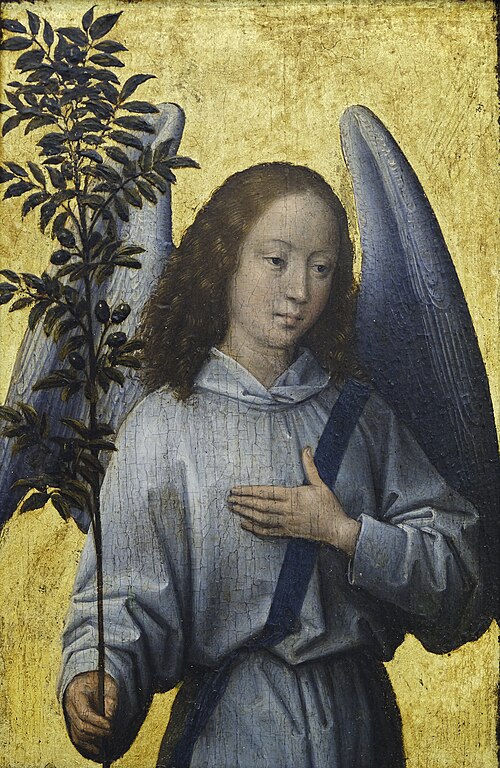 Ange tenant un rameau d'olivier, 1477, Hans Memling