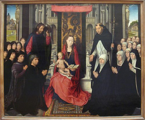 La Vierge à l'Enfant entre saint Jacques et saint Dominique, 1485, Hans Memling