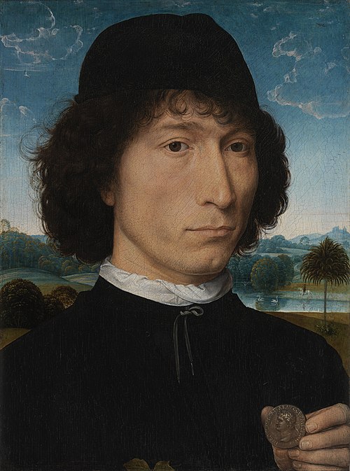 Homme avec une pièce de monnaie romaine, 1473, Hans Memling