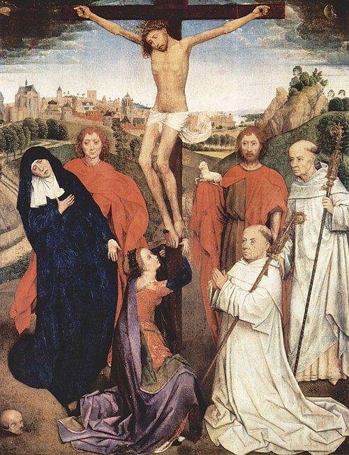 Triptych of Jan Crabbe. Center table, 1465, Hans Memling