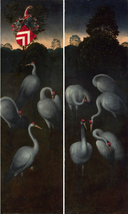 Cranes with coat of arms, 1480, Hans Memling