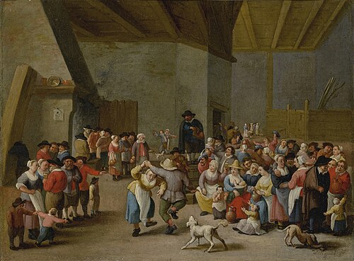 Interior scene with merry-making figures, , Mattheus van Helmont