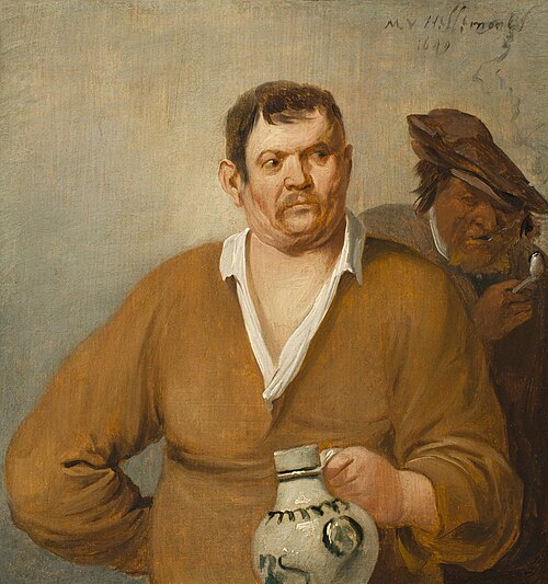 Drinker with a stoneware pitcher and a smoker with a pipe, 1649, Mattheus van Helmont