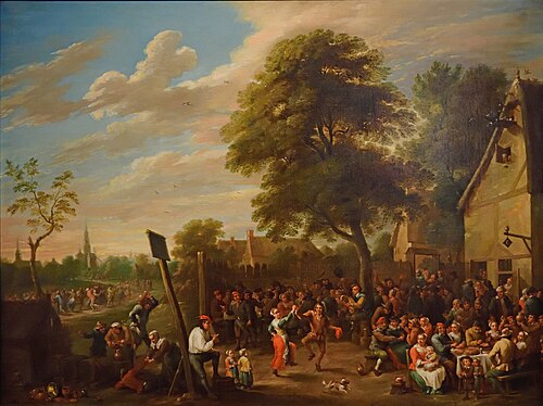 Village festival with Antwerp beyond, 1670, Mattheus van Helmont
