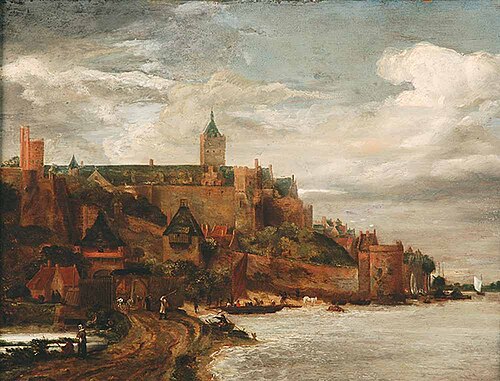 Gezicht op Hunnerpoort, Valkhofburcht en Belvedère vanuit het oosten, 1650, J. Meesters