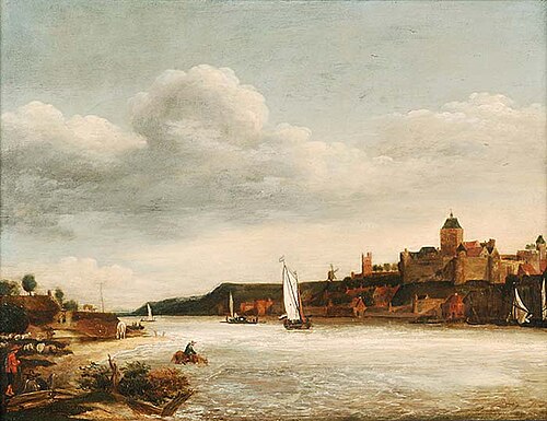 Gezicht op de Valkhofburcht en Belvedère uit het noordwesten, 1650, J. Meesters