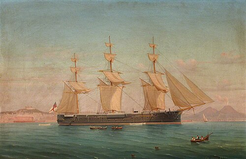 British Man-of-War at Anchor in Naples Bay, 1874, Giuseppe De Simone