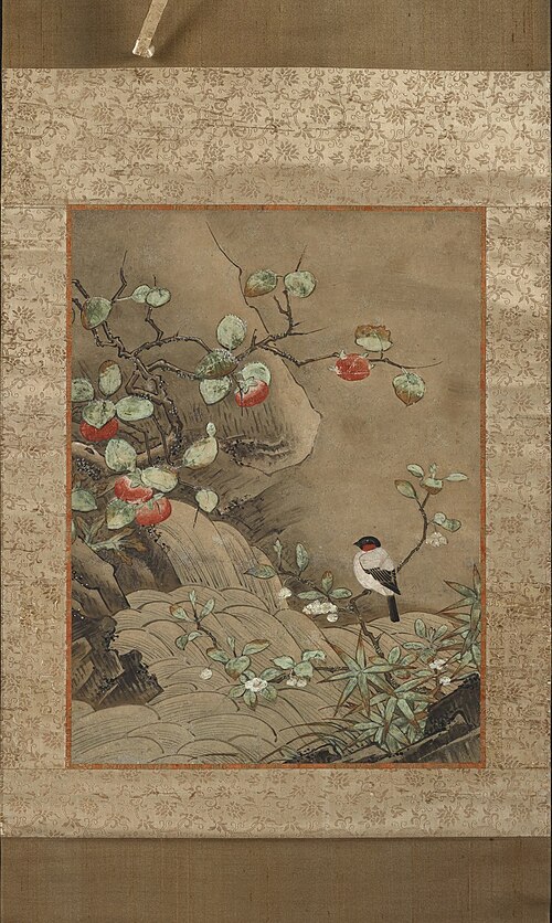 Bird, Flowers, and Fruit by a Waterfall, , Kanō Motonobu