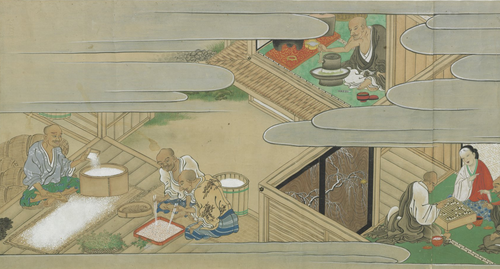 Rouleau sur les mérites comparés du saké et du riz, 1600, Kanō Motonobu