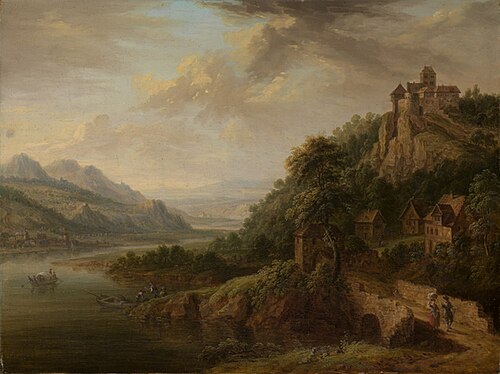 Rhine landscape with a castle, 1762, Christian Georg Schütz