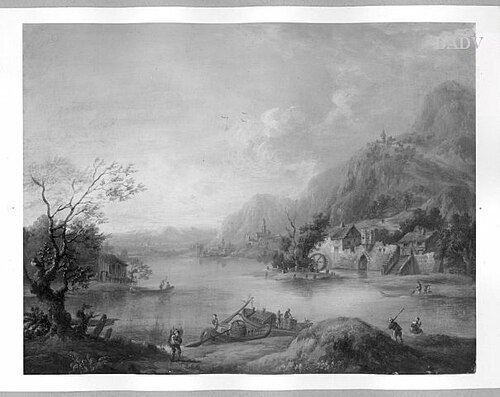 River- landscape with figures, 1762, Christian Georg Schütz