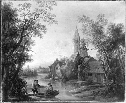 Dorf mit Fähre, 1754, Christian Georg Schütz
