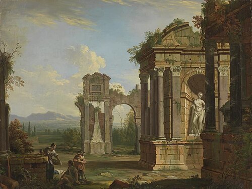 Ruinenlandschaft mit Brunnenszene, 1754, Christian Georg Schütz
