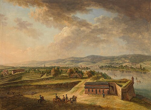Blick von den nördlichen Bastionen der Stadt Mainz auf Bieberich, 1785, Christian Georg Schütz