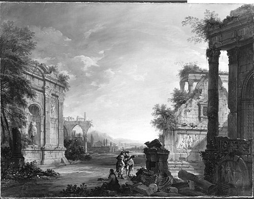 Ruinen vor einer Flusslandschaft, 1755, Christian Georg Schütz