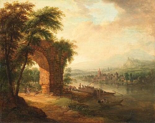 Flusslandschaft mit Ruinenbogen, 1777, Christian Georg Schütz