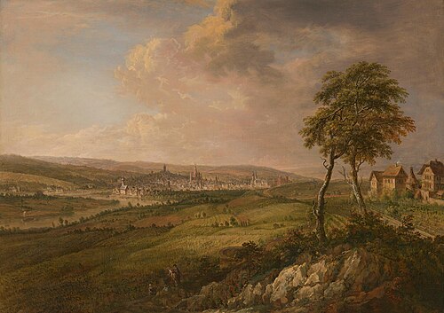 Blick auf die Mainmündung und die Stadt Mainz von Hochheim aus, 1786, Christian Georg Schütz
