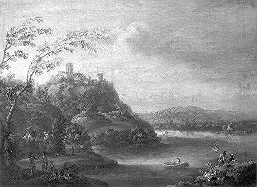 Mainlandschaft mit Fischern (der Jüngere?), 1755, Christian Georg Schütz