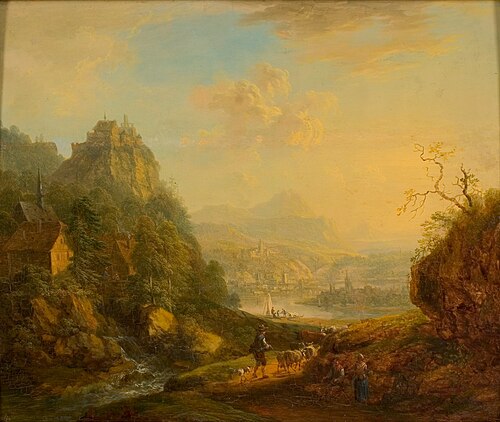 Landschap met rivier en bergen, , Christian Georg Schütz