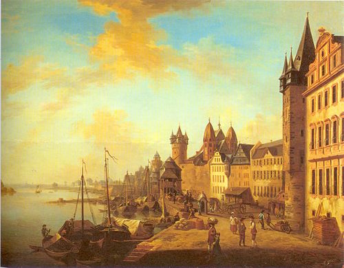 Weinmarkt von Osten (Frankfurt am Main Mainufer), 1760, Christian Georg Schütz