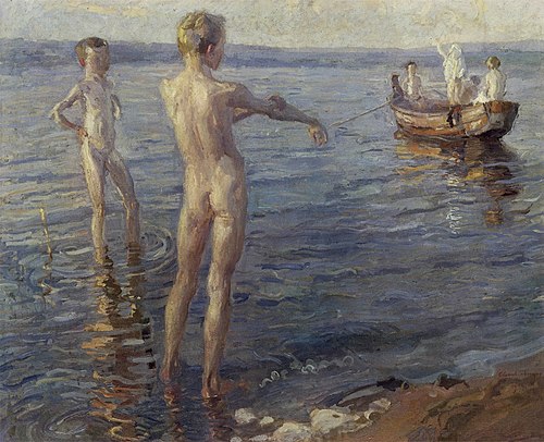 Summer's evening at the lake (Boys taking a bath), 1904, Christian Landenberger