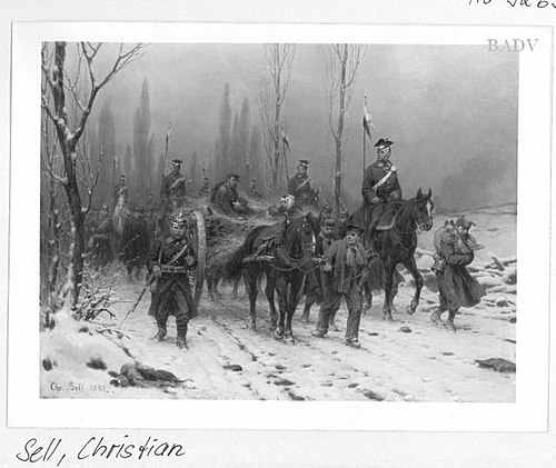 Soldiers in winter scenery, 1882, Christian Sell