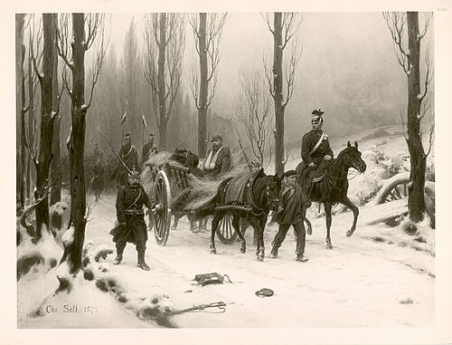 Wounded soldiers on a carriage, 1872, Christian Sell