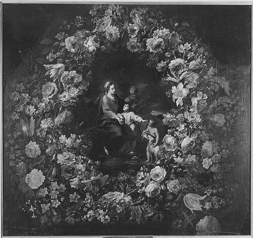 Heilige Familie mit Johannesknaben im Blumenkranz, 1689, Anton Domenico Gabbiani