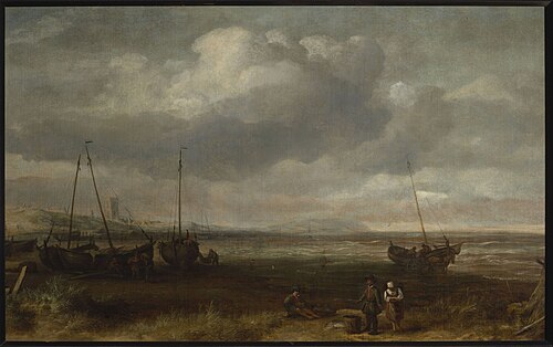 Seaside in Scheveningen with fishing boats, , Simon de Vlieger