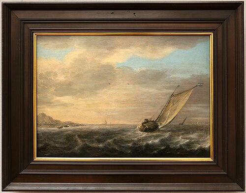 Slightly waving sea with sailing ship, 1634, Simon de Vlieger