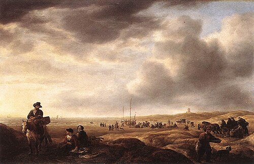 Beach near Scheveningen with Fish-Sellers, 1643, Simon de Vlieger