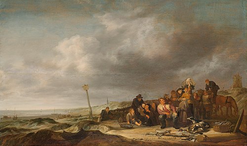 Beach with fishermen, 1650, Simon de Vlieger