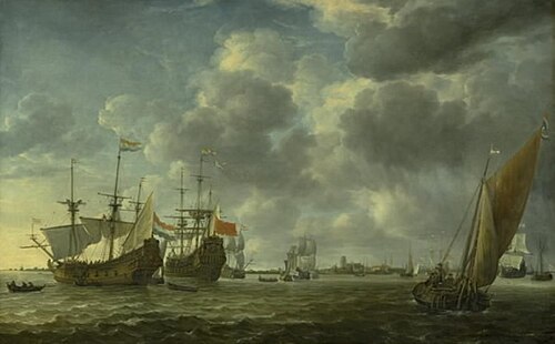 Ships in the River Maas off Rotterdam, 1652, Simon de Vlieger