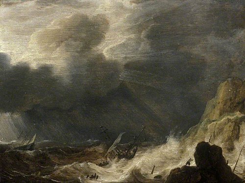 Storm with a wreck, 1635, Simon de Vlieger