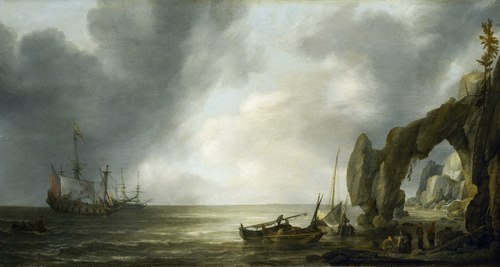 Dutch Men-of-War off a Craggy Coast, , Simon de Vlieger