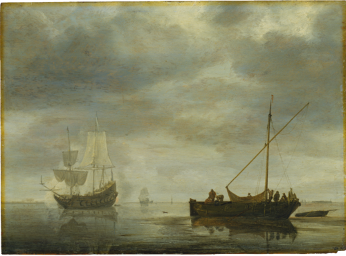 Single-Master and Frigate Firing Salute on a Calm Sea, 1646, Simon de Vlieger