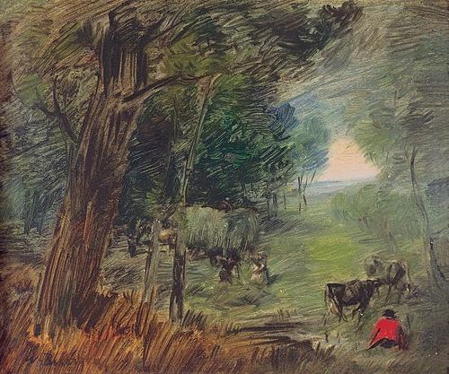 Waldlandschaft mit Heufuder und Kühen, , Wilhelm Busch