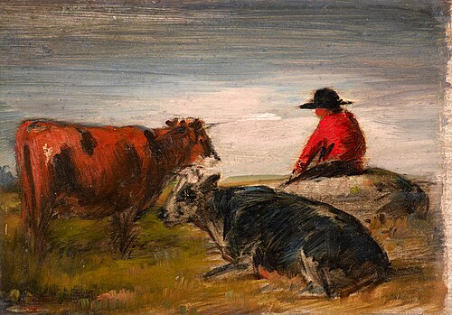 Shepherd with cows, 1885, Wilhelm Busch