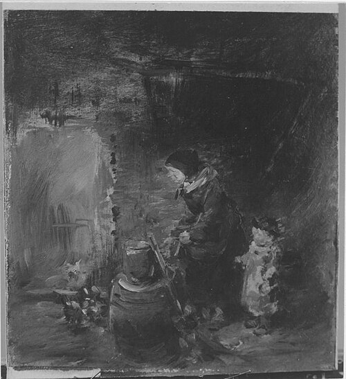 Frau und Kind in der Scheune, 1876, Wilhelm Busch