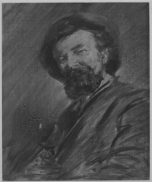Self-portrait of Wilhelm Busch (1832-1908) with wine glass, 1870, Wilhelm Busch