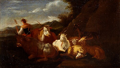 Landscape with shepherdess with line and herds, 1701, Ernest Daret