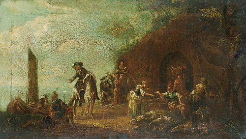 A horseman riding through a fishmarket, 1701, Ernest Daret