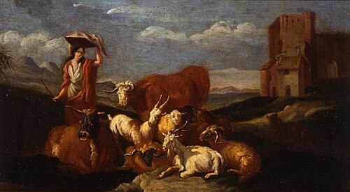 Landscape with shepherdess and herds, 1701, Ernest Daret