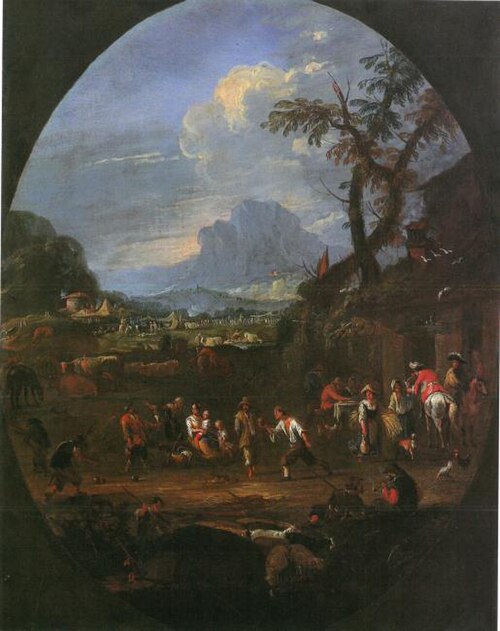 Italianate landscape with with shepherds and cattle (2), 1694, Ernest Daret