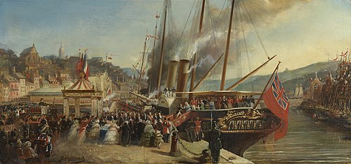 Queen Victoria and Prince Albert, The Prince Consort, landing at Boulogne, 18 August 1855, , Claudius Jacquand