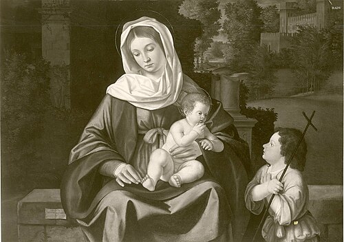 Landscape Madonna with child and St. John, 1510, Andrea Previtali