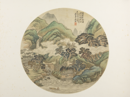 姜筠青绿山水纨扇页, , Jiang Jun