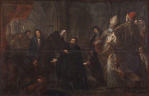 San Ambrosio imponiendo el hábito a San Agustín, 1663, José García Hidalgo